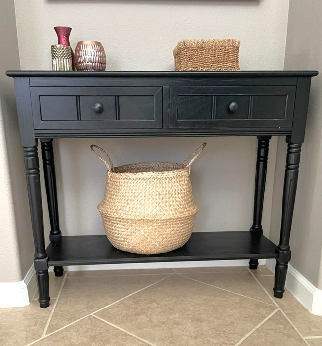 Black Wood Console Table Sofa Storage Hallway Sofa Accent with Drawers & Shelf