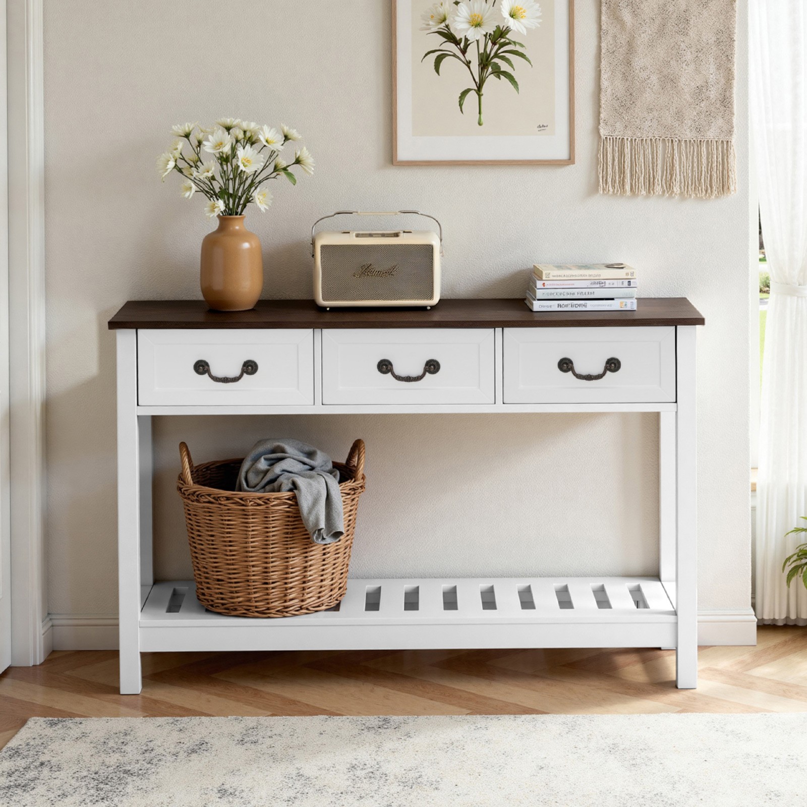 Uimoso 47″ Console Table with Drawers Rustic Sofa Desk Entryway Hall Side Stand