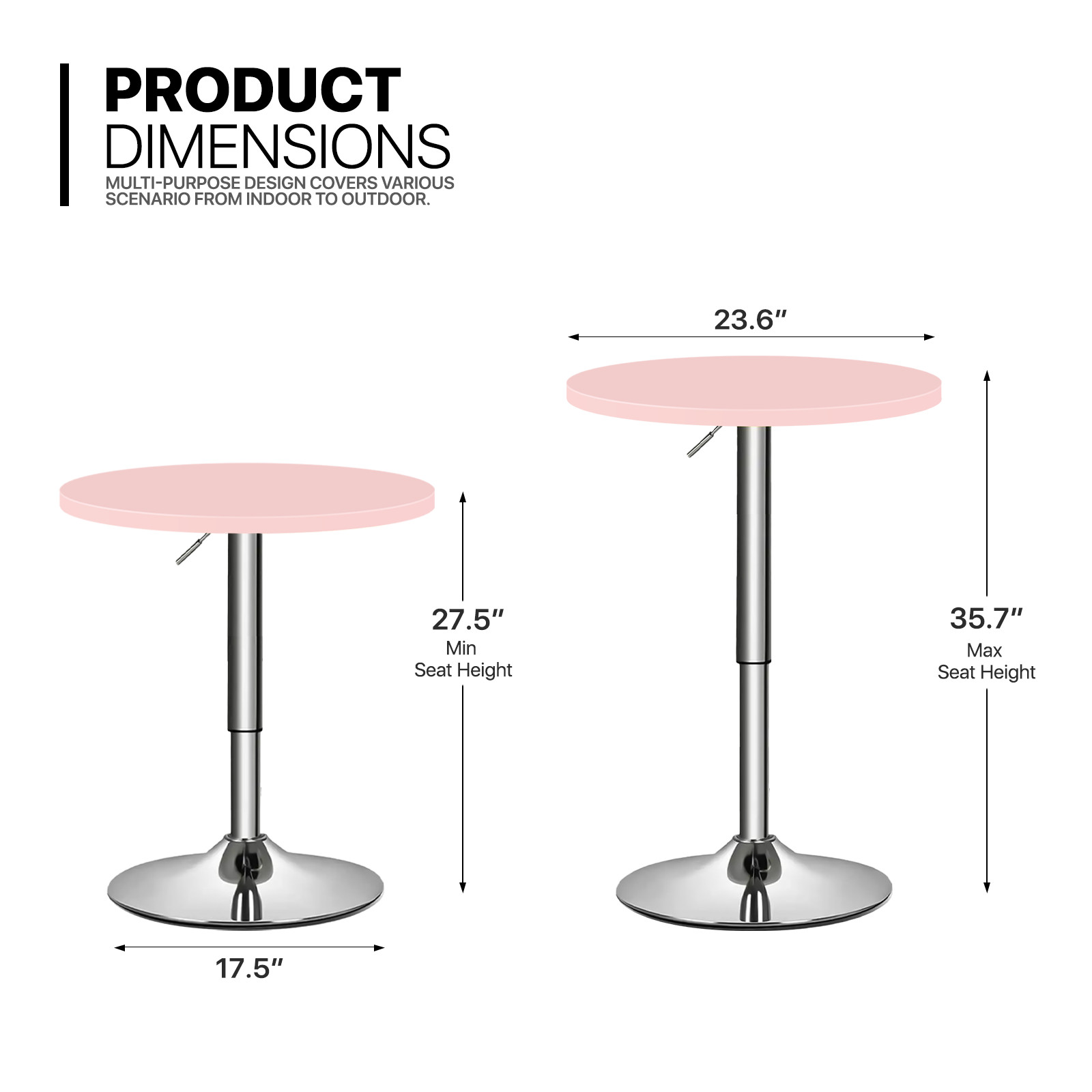 23.6″ Pink Pub Bar Table[ADJUSTABLE HEIGHT 360-DEGREE SWIVEL]Wood Round Tabletop