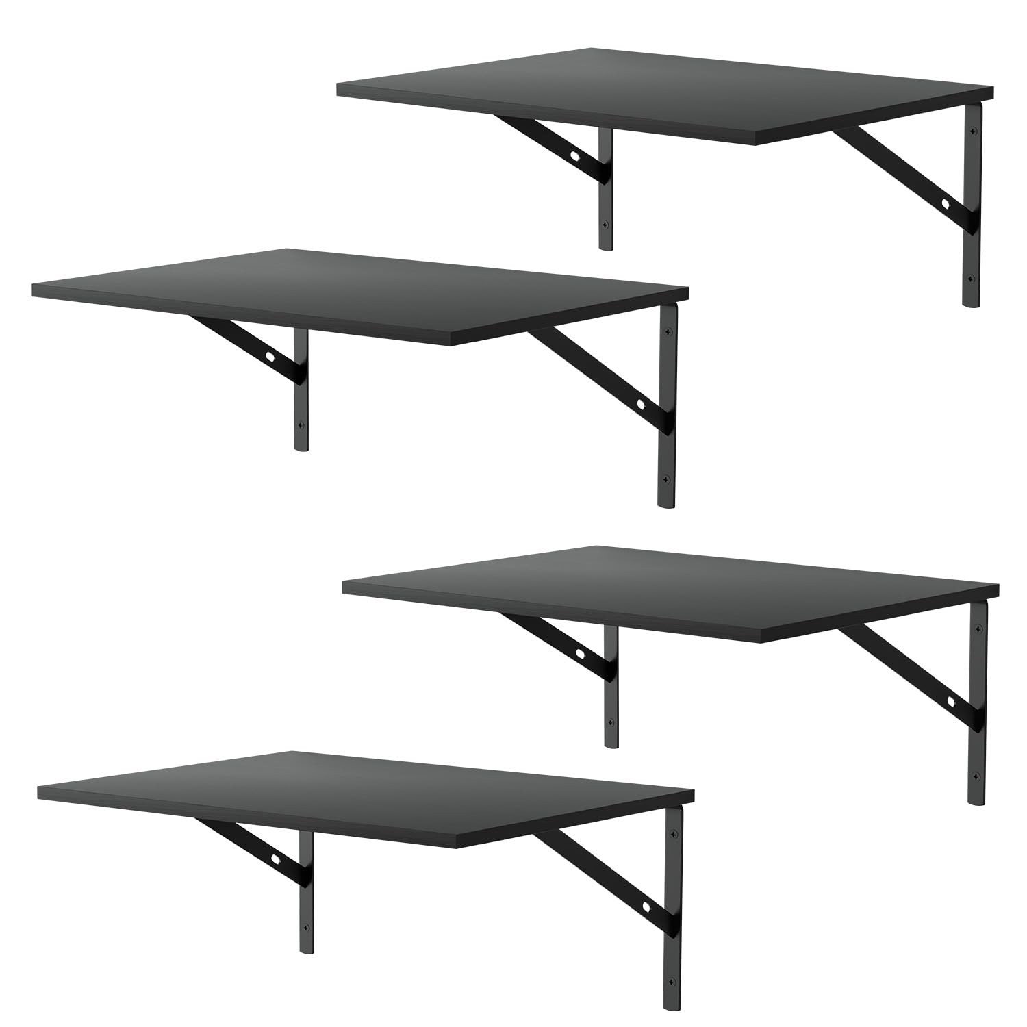 Deep Floating Wall Shelves – 4 Sets of 15.8 inches x 12 inches, Black