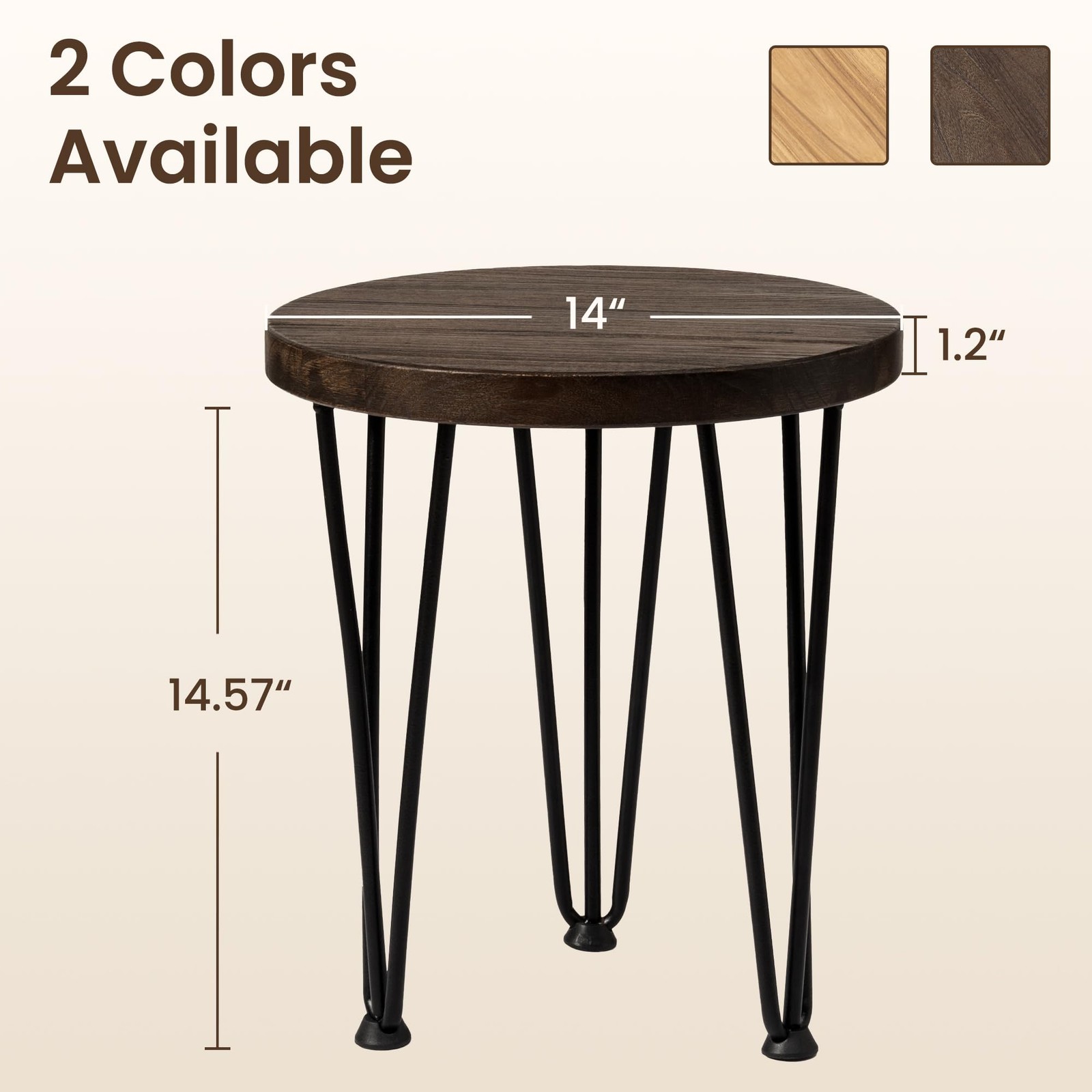 Round Coffee Table – Elm Wood Nesting Table with Metal Legs & Non Slip Feet B…