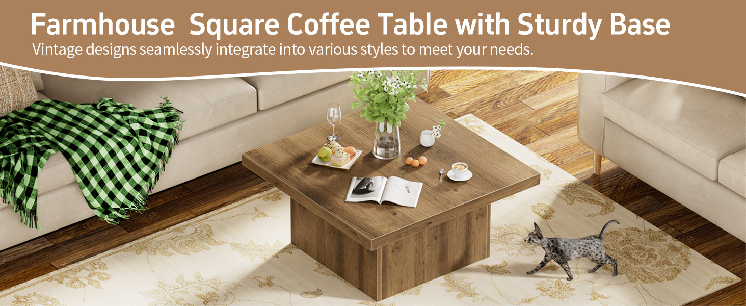 MILEFA Square Coffee Table,Wooden Living Room Table,Center Table with a Large…
