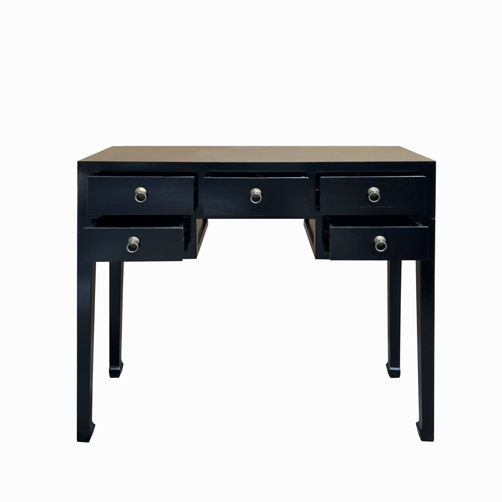 Chinese Black Lacquer 5 Drawers Foyer Narrow Slim Side Table Desk cs7702