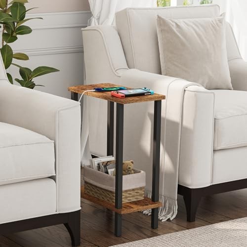 Small Side Table, Narrow End Table, 2-Tier（7.9″D x 15.8″W x 22.5″H） 2 Brown