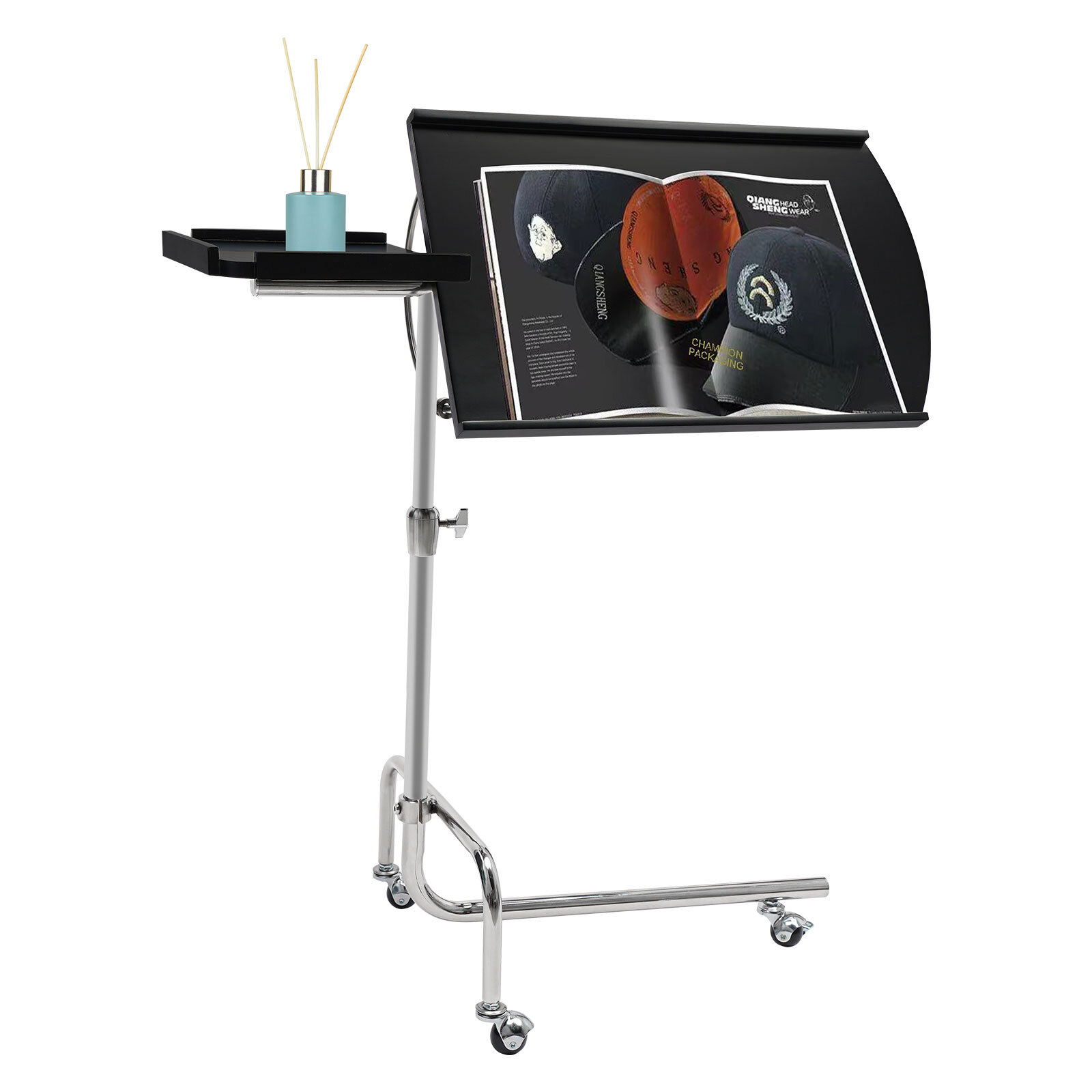 Modern Black Free-standing Adjustable Wood Swivel Tray Table w/ Ergonomic Stand