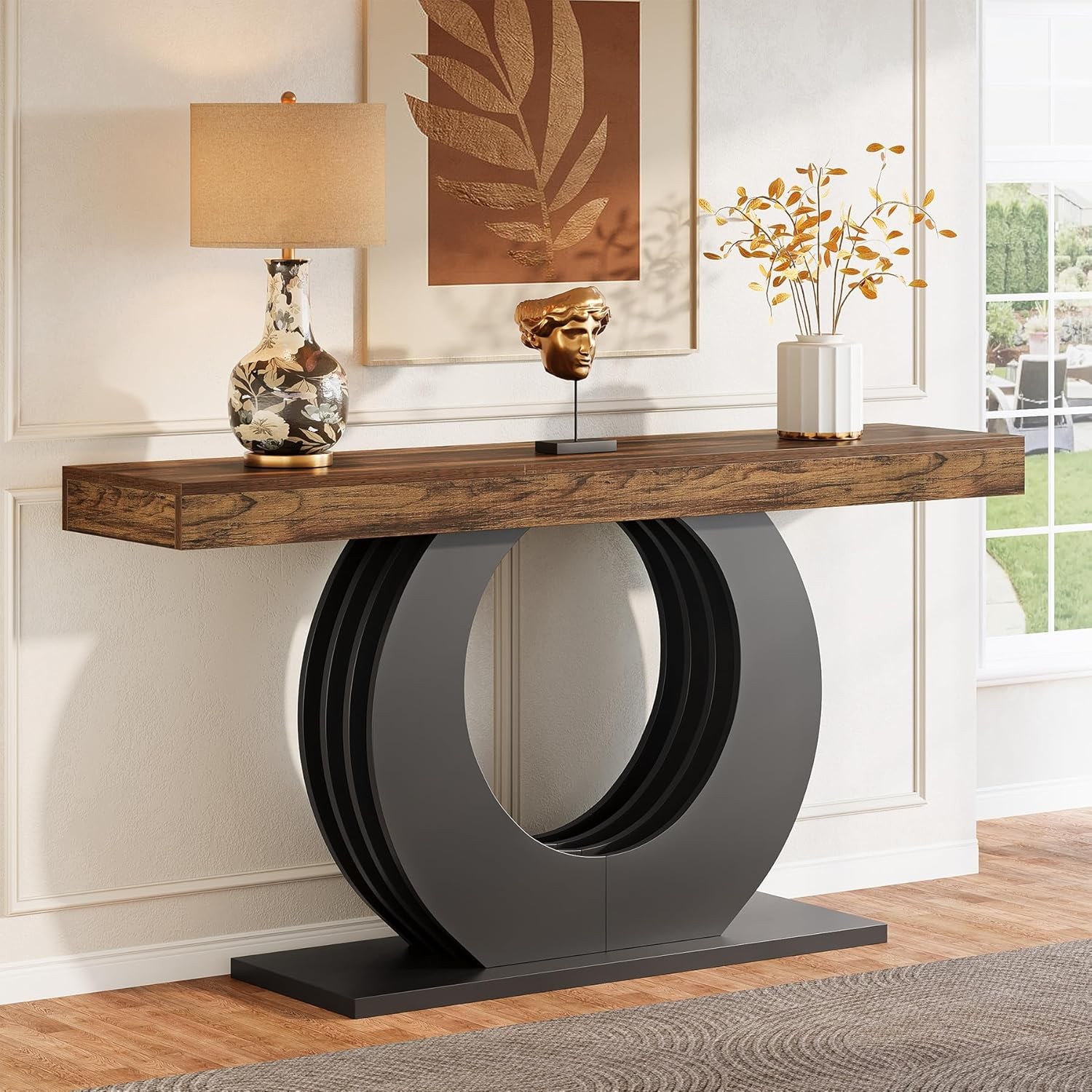 Wooden Console Sofa Table, 63-Inch Rustic Industrial Farmhouse Entryway Table
