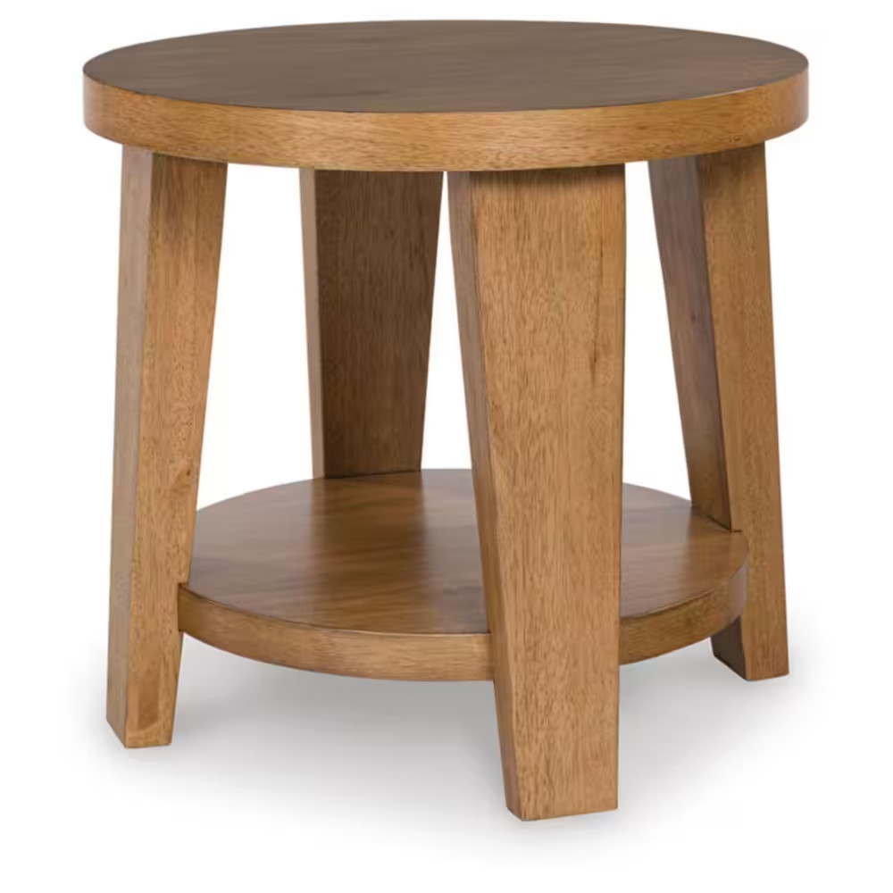 Kristiland 26 In. Brown round Wood End Table with Storage and Shelves