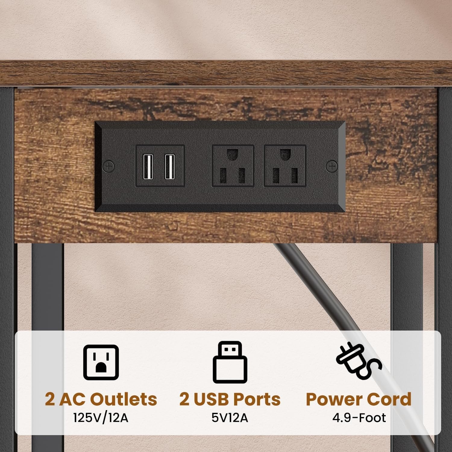 Side Table with Charging Station Narrow End Table Storage Bedside Nightstand
