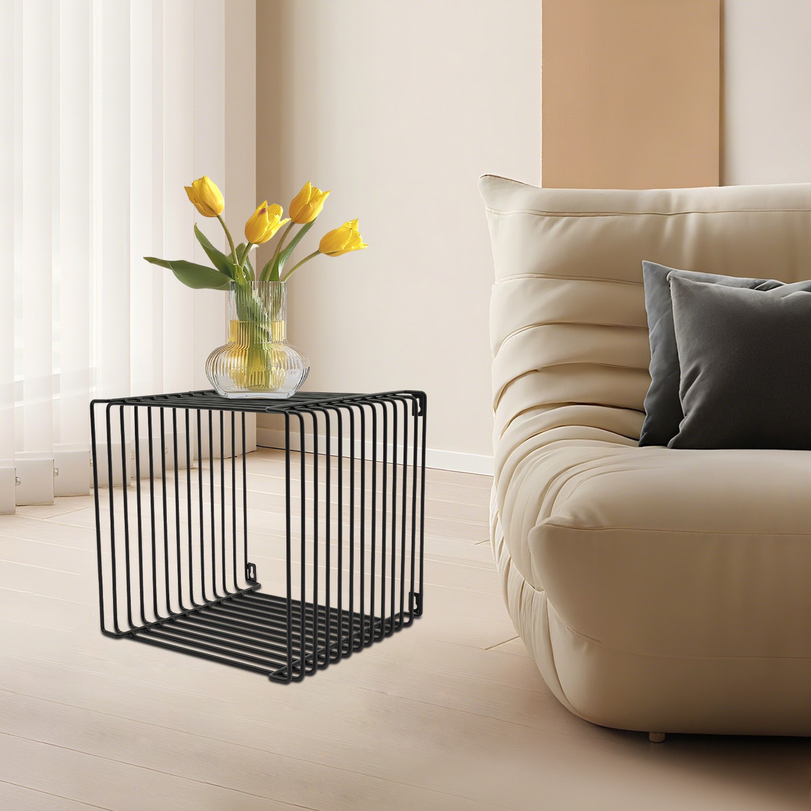 Linear Side Table Square Geometry Retro End Desk Multi-Purpose Tables Furniture