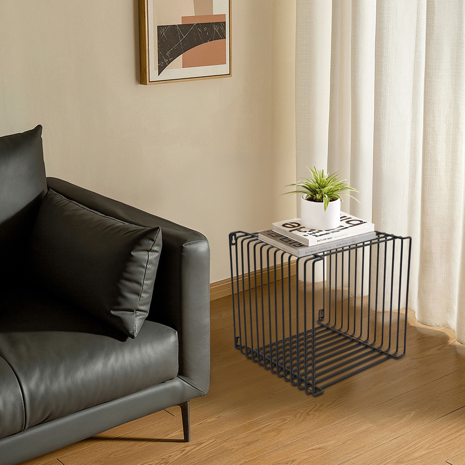 Linear Side Table Square Geometry Retro End Desk Multi-Purpose Tables Furniture
