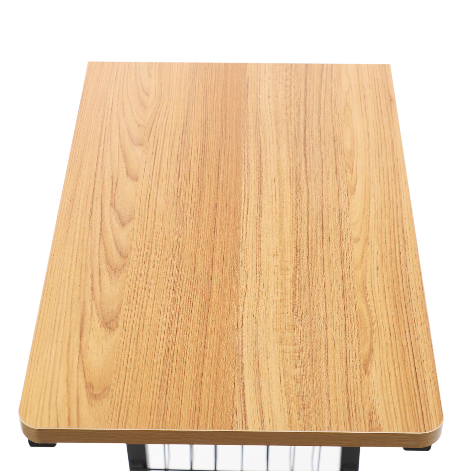 2 Tiers Adjustable Bed Side Table Teak Color Mobile Standalone Table w/ Wheels