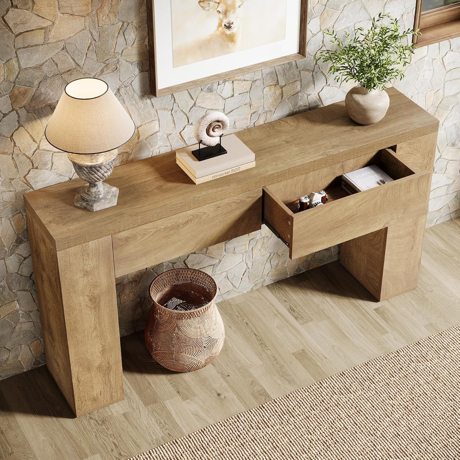 63-Inch Console Table with 2 Drawers, Wooden Entryway Table for Entrance,Hallway