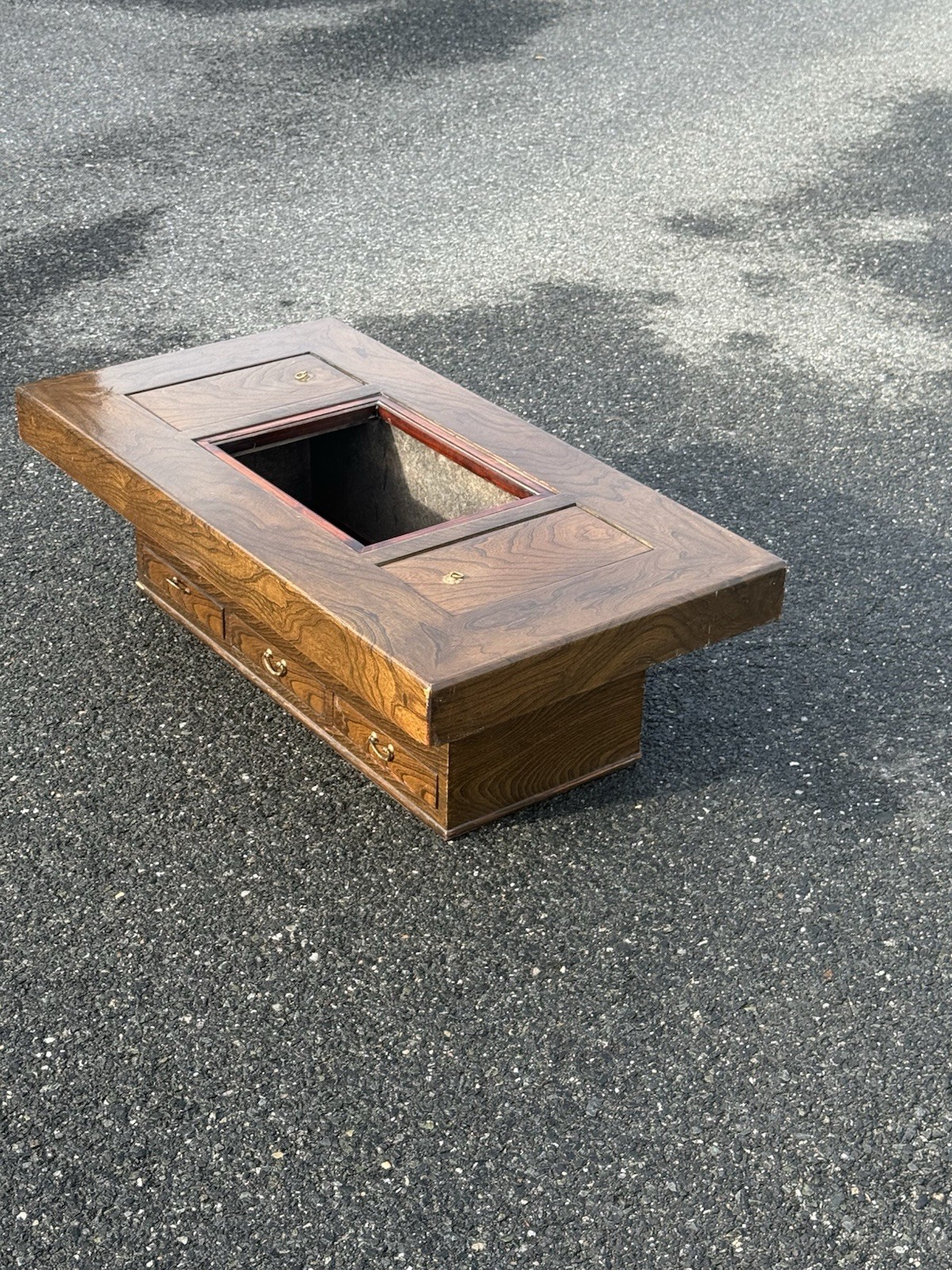 Rectangular Wood Coffee Table, Brown Medium Wood Tone, Recessed Center Storage