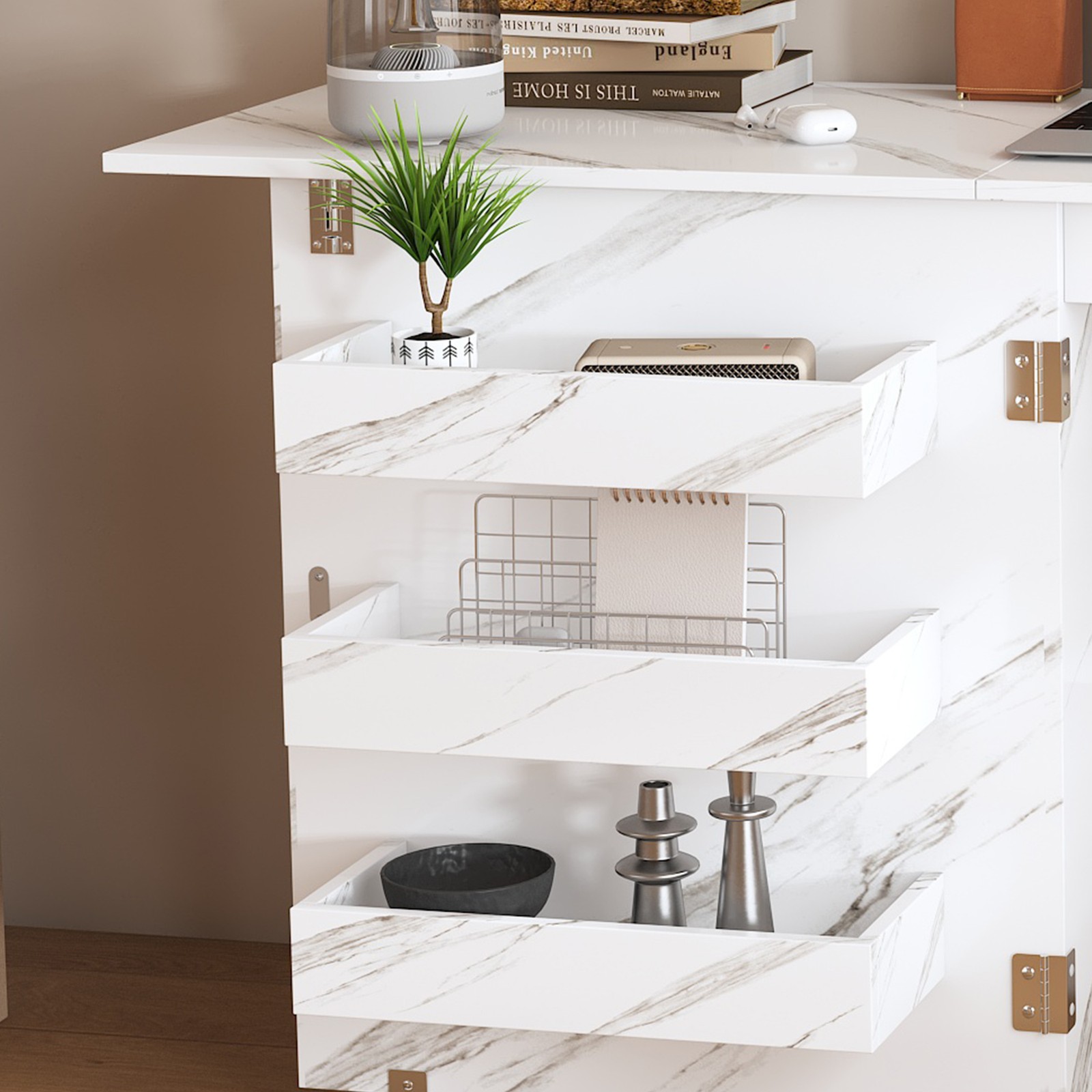 Foldable Sewing Machine Table with Locking Casters 57.5 in White