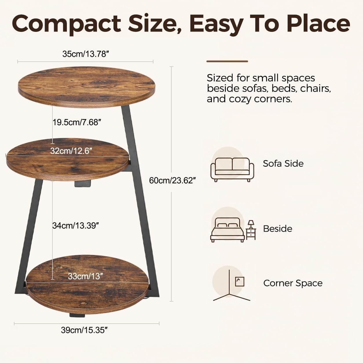 Multi-Functional Rustic Accent Table with 3-Tier Shelves – Perfect for Any Room