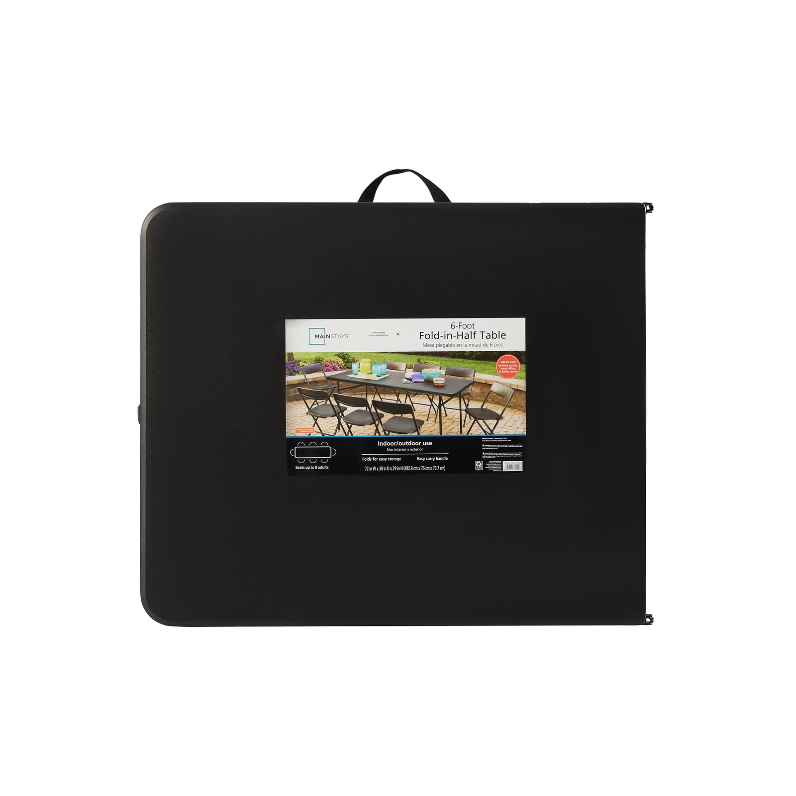 Mainstays 6′ Rectangle Centerfold Folding Table, Black