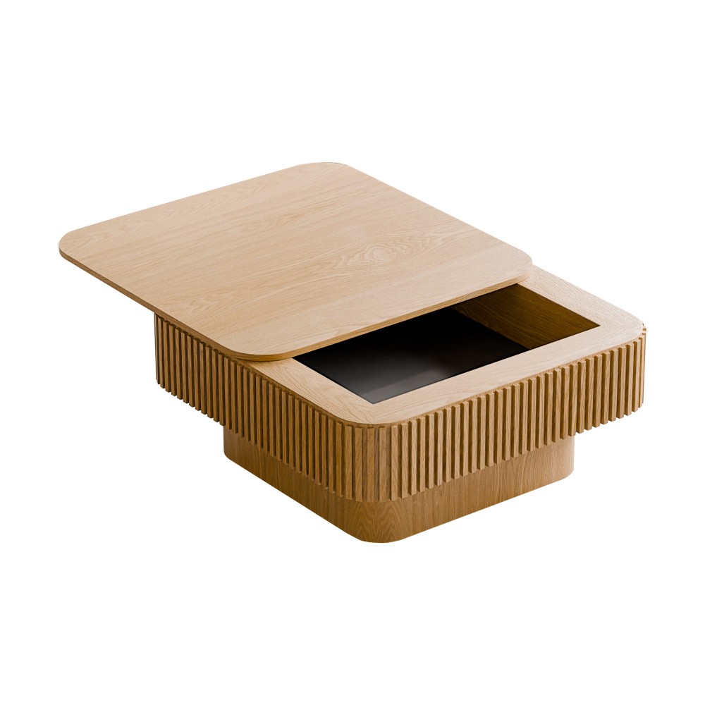 31.5” Square Coffee Table with Storage Solid Wood Veneered, Natural Wood