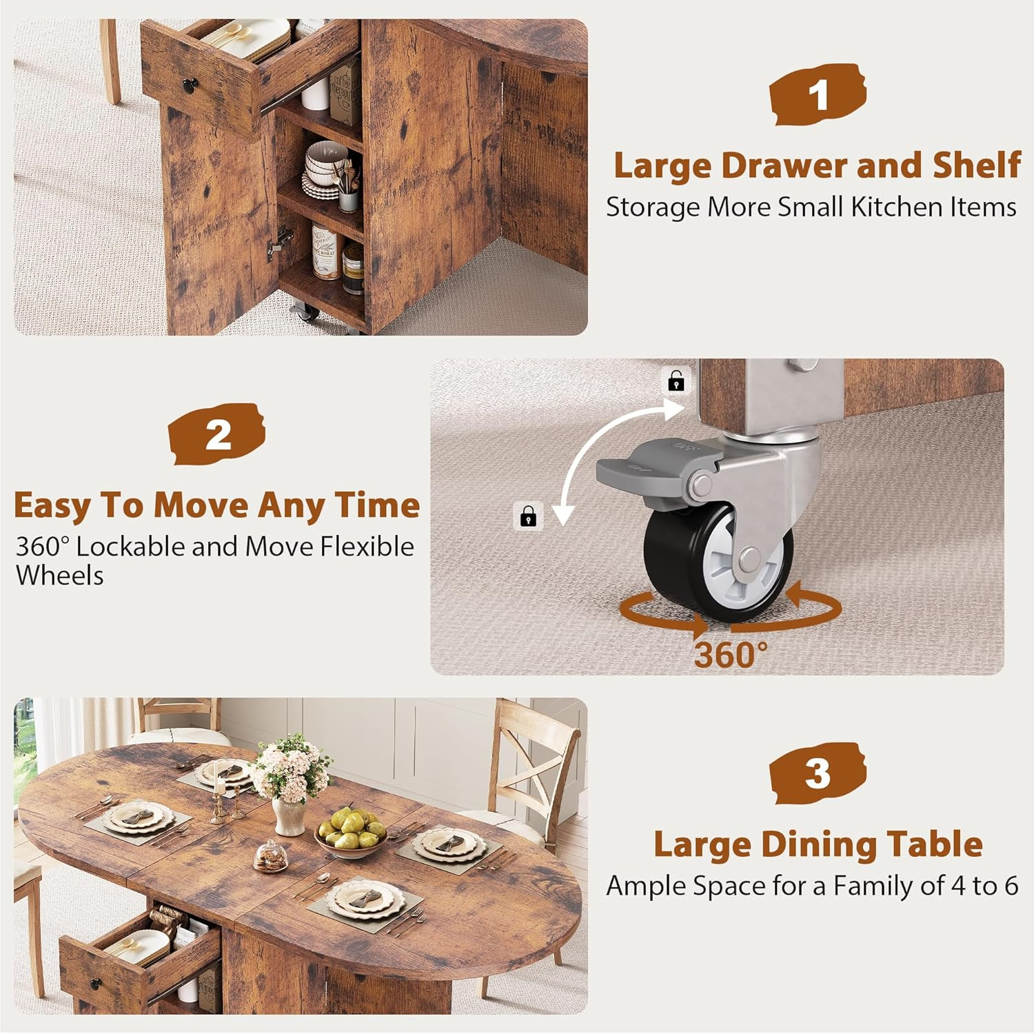 Folding Dining Table for 4 Kitchen Dining Room Dinnertable with Storage Drawer S