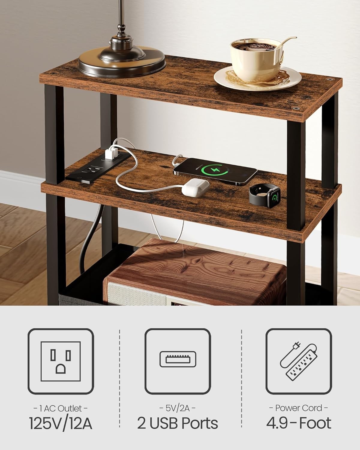 CHOEZON Small Narrow Side Table with Charging Station, Skinny End Table with …