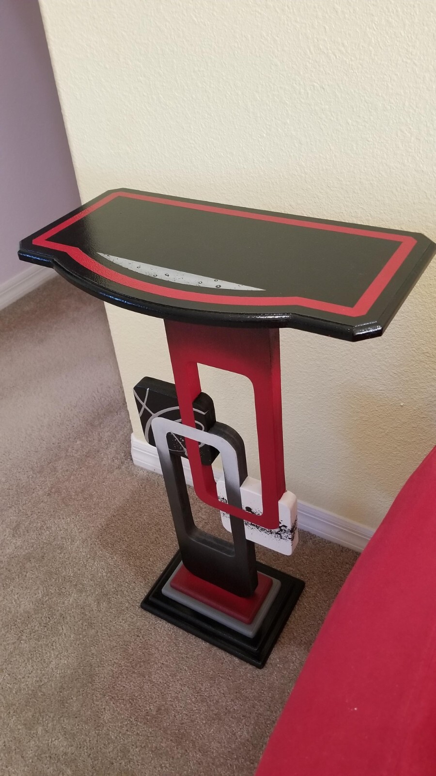 Cherry red Abstract table – Contemporary modern end table, accent table, 30″