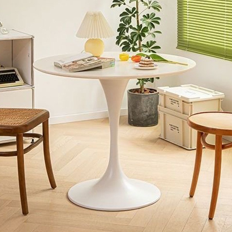 White Round Table 24″ Modern Dining Table MDF Top and Steel Base for Living Room