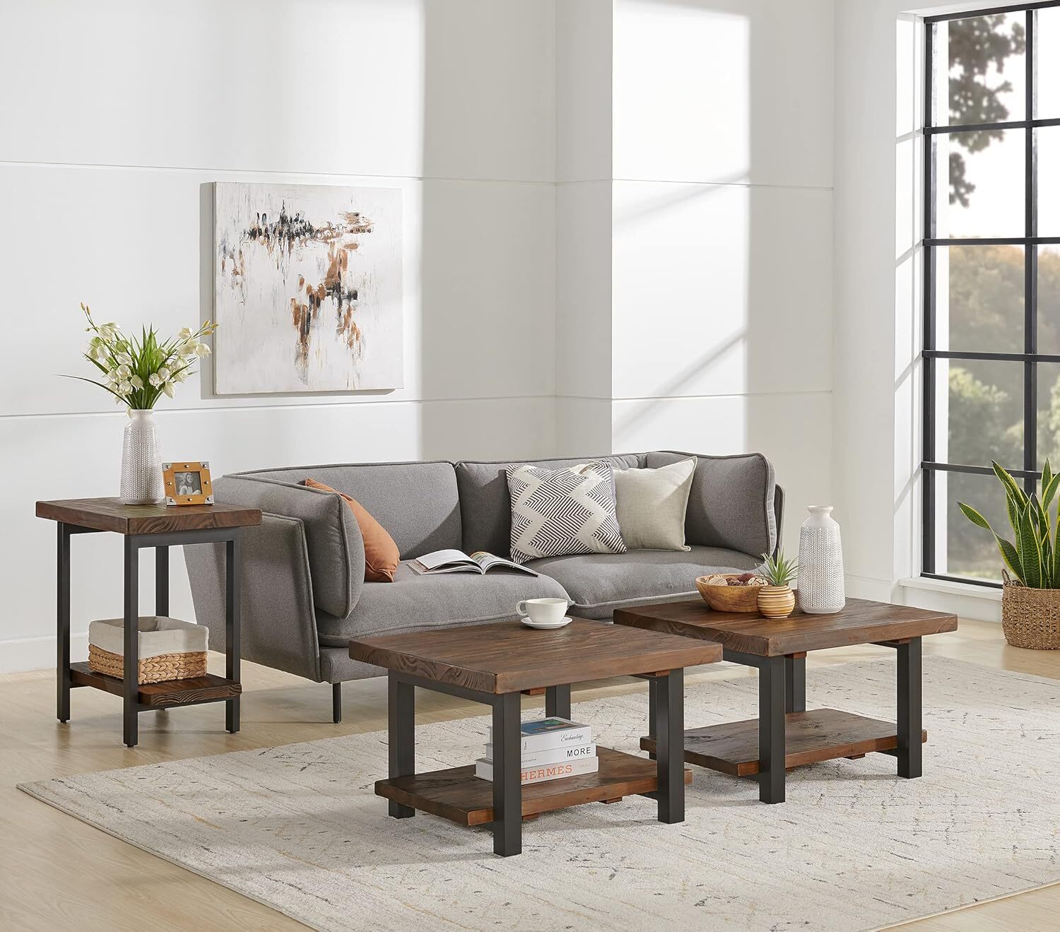 Alaterre Furniture Pomona Metal and Wood End Table, 17 in x 27 x 27 Brown