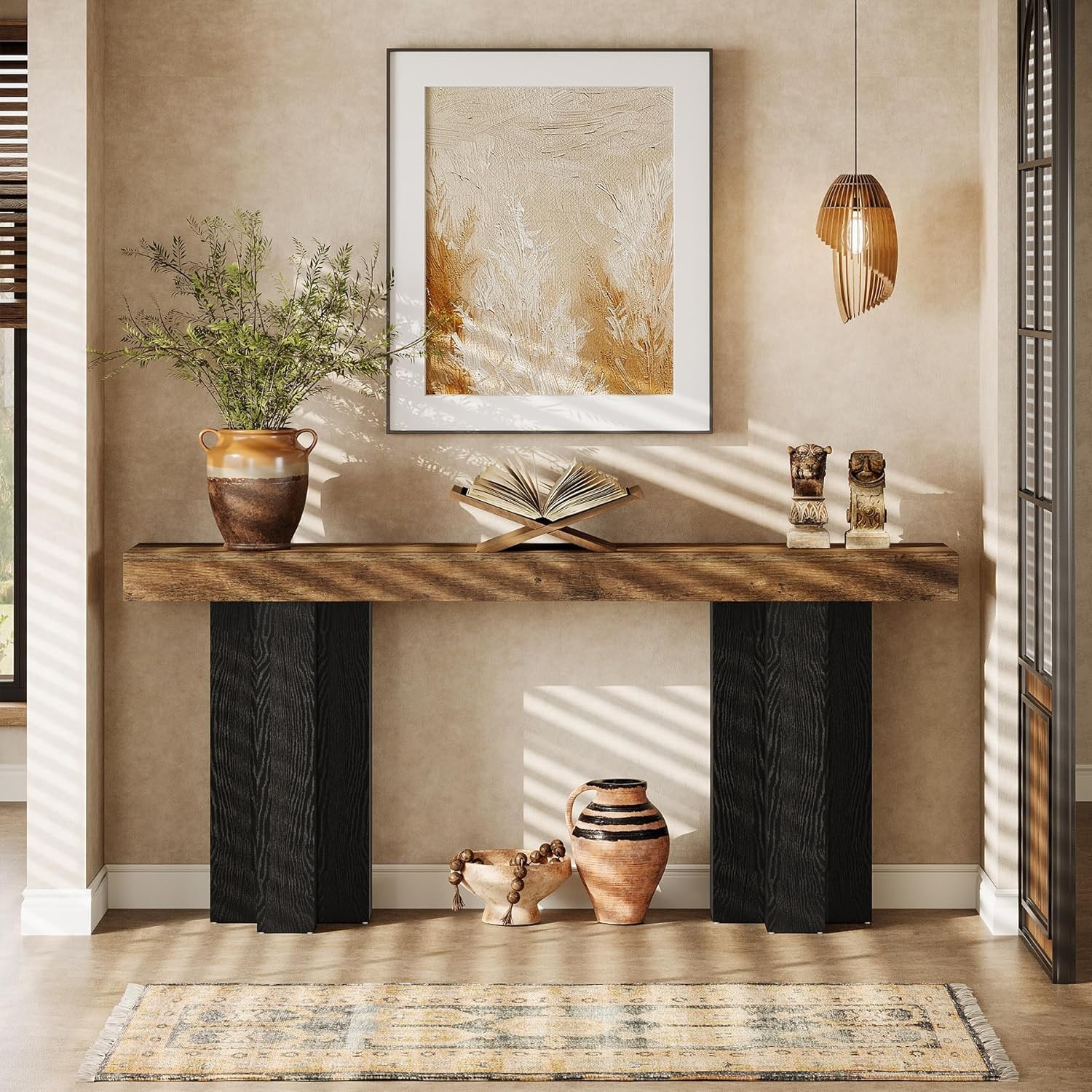 160 cm Console Table for Entryway, Rustic Entrance Sofa Table with Sturdy Legs