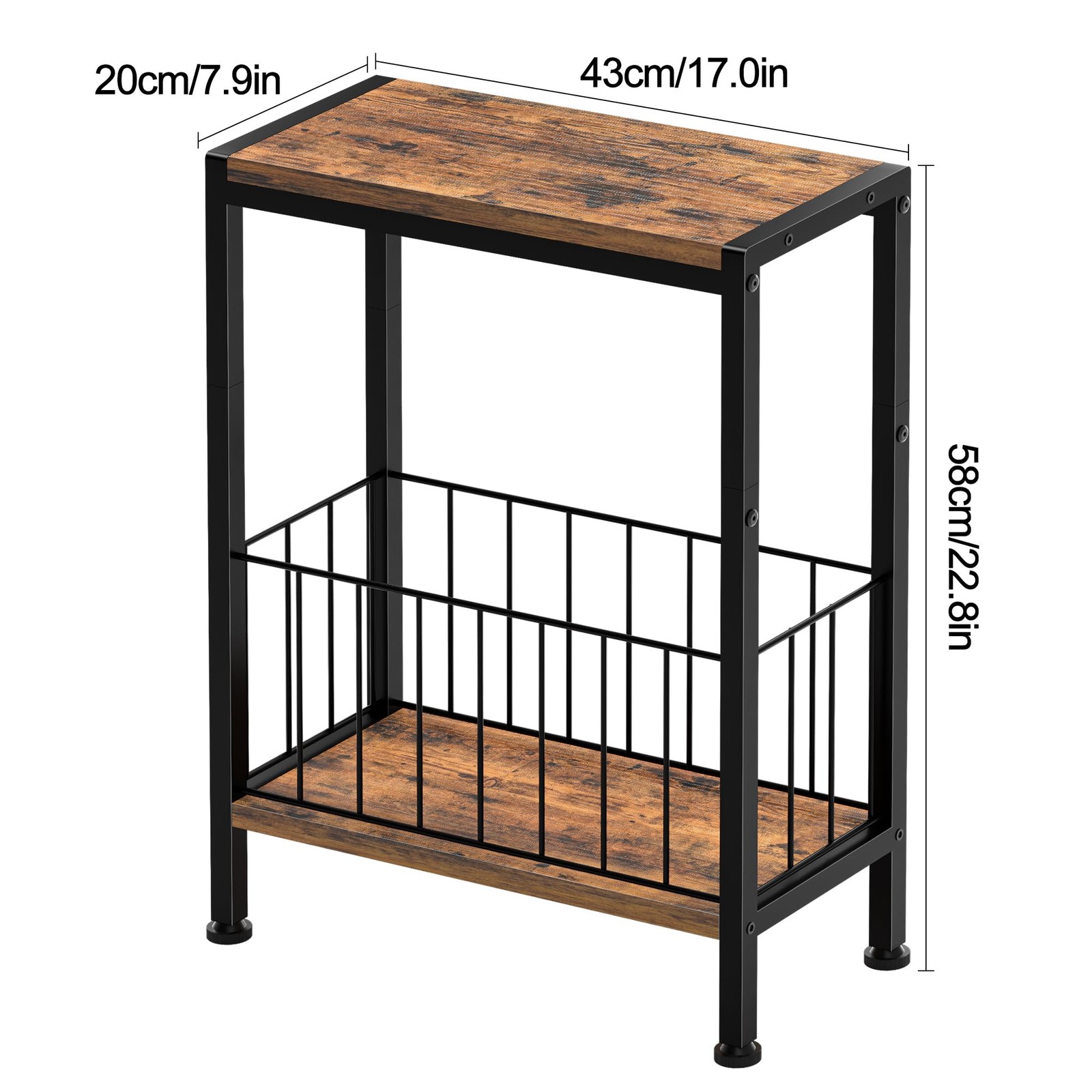 1 PCS Rustic Brown Narrow Side End Table Magazine Holder Small Spaces Sofa