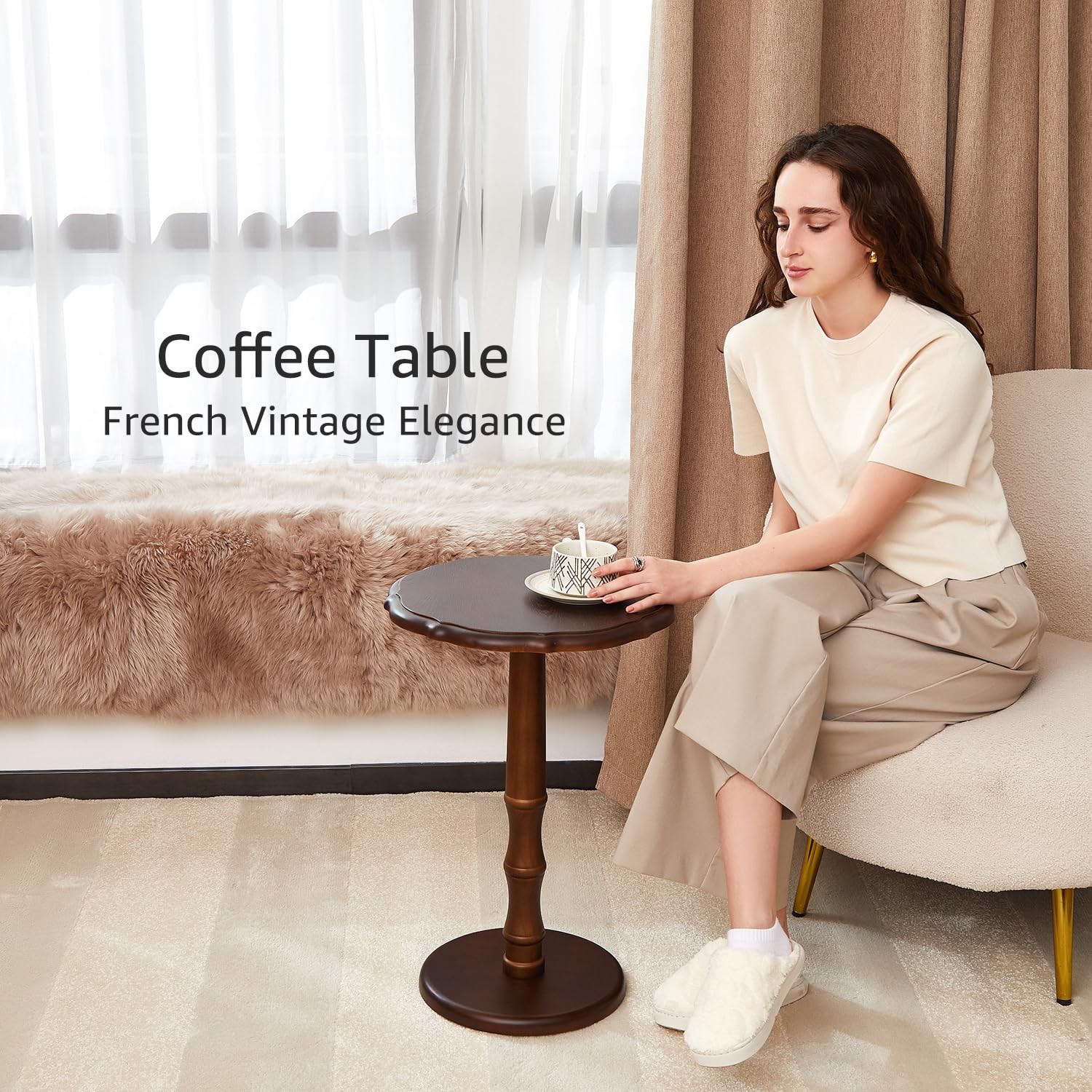 zyz Vintage Side Table, Round 15.8 inches x x 23.6 inches, Brown
