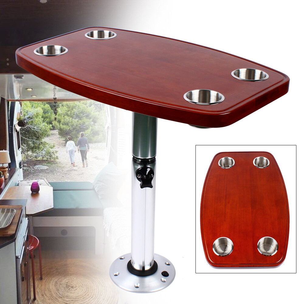 600*380mm Elm Table Top Rectangular+4 Cup Holders For Caravan Rv Marine Boat