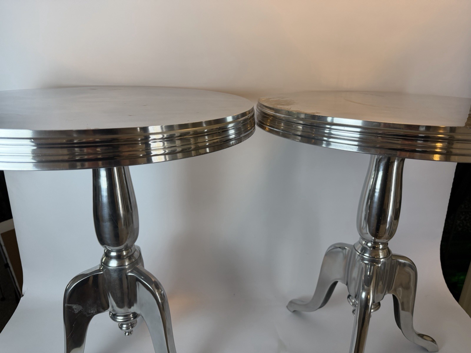 Pair Modern Sculptural Aluminum Pedestal End Tables Contemporary Designer