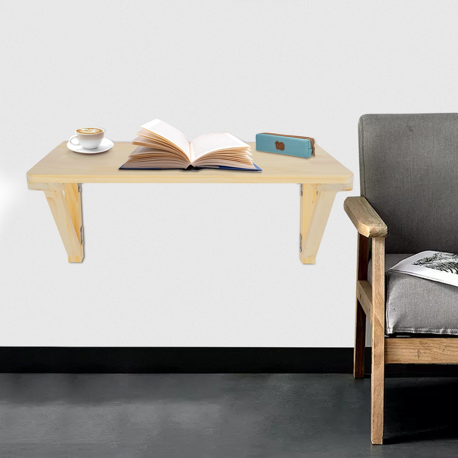 31.49*23.62*11.81in Wood Color Pine Wood Rustic Wall Mounted Folding Table