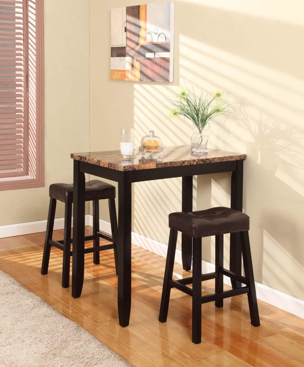 3pc Counter Height Marble Print Dining Table Set Glossy Top Stools – US