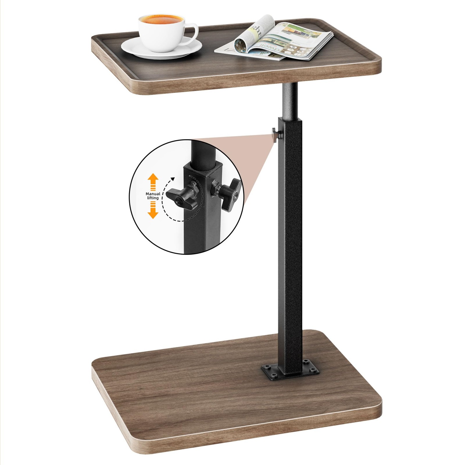 Adjustable Height C Table End Table 360 Swivel Sofa Tray Rustic Brown Home