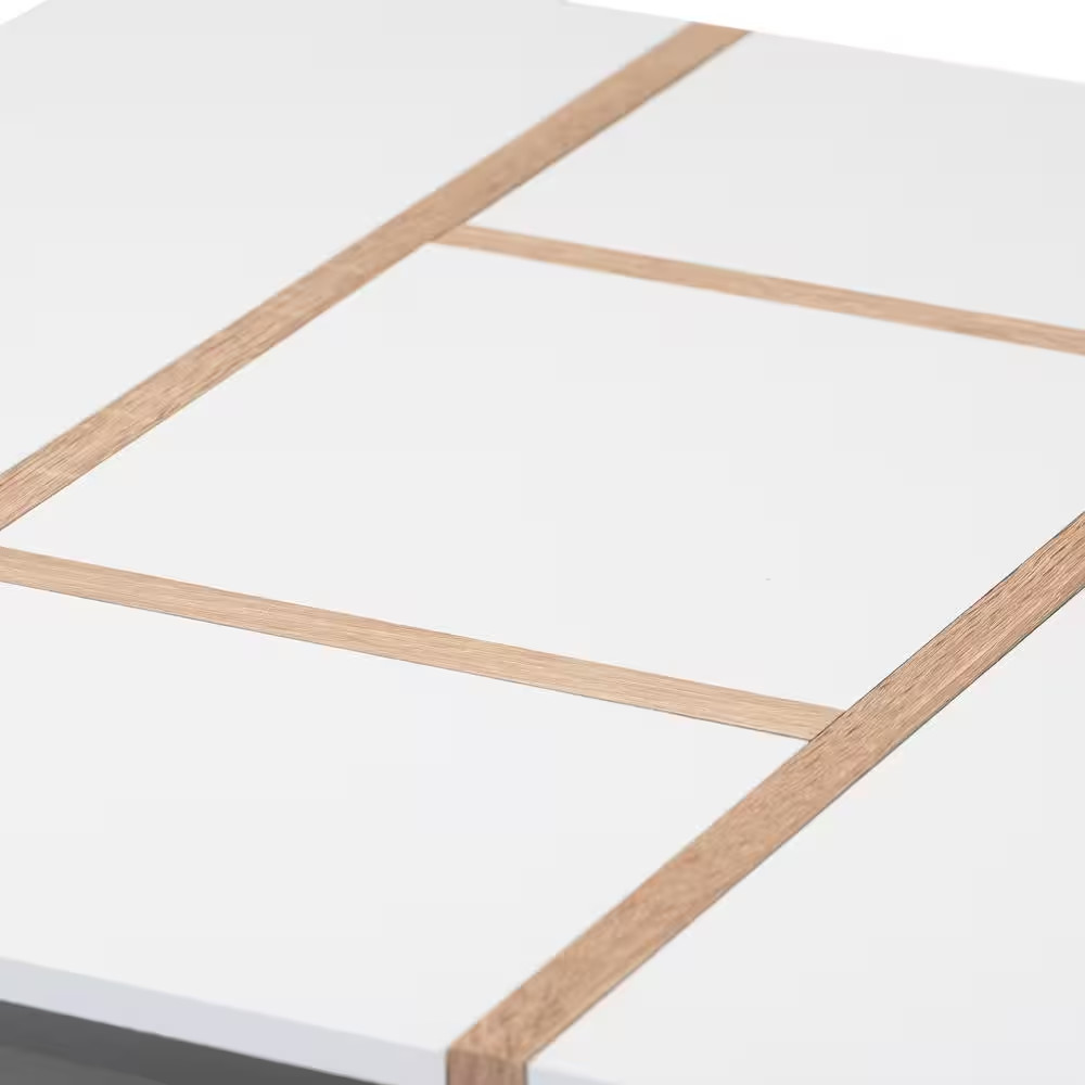 Rasa 35 In. White/Oak Medium Square Wood Coffee Table with Shelf