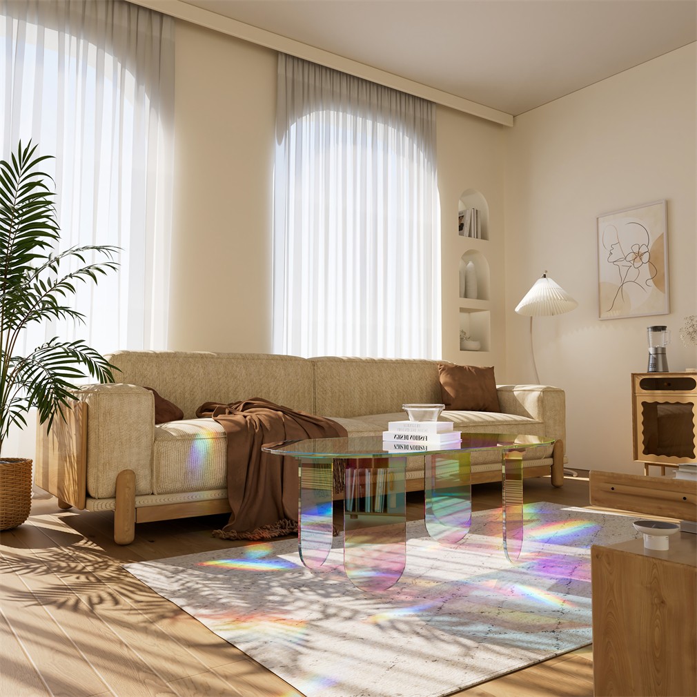 Rainbow-colored Coffee Table With Pvc Mat Vitality Indoor Home Decoration