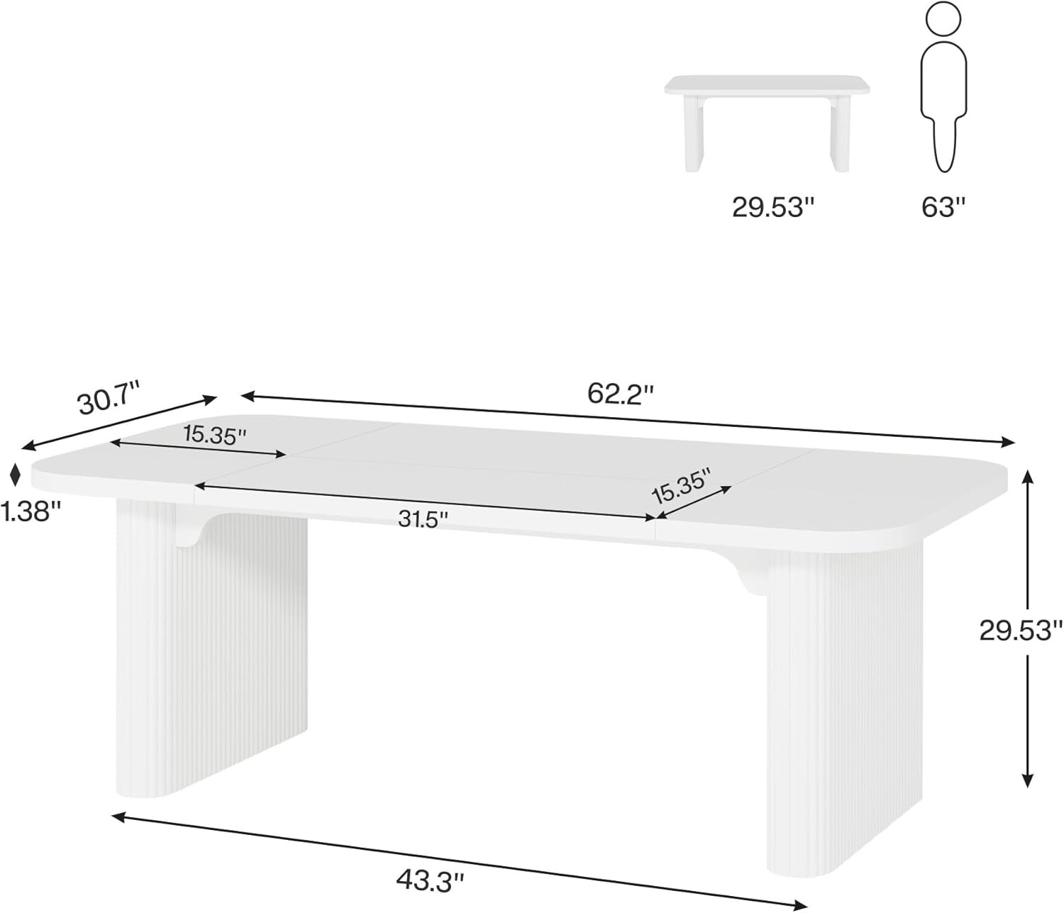 62-Inch Modern Executive Desk, Wood Office Desk, Large Aesthetic Computer Desk