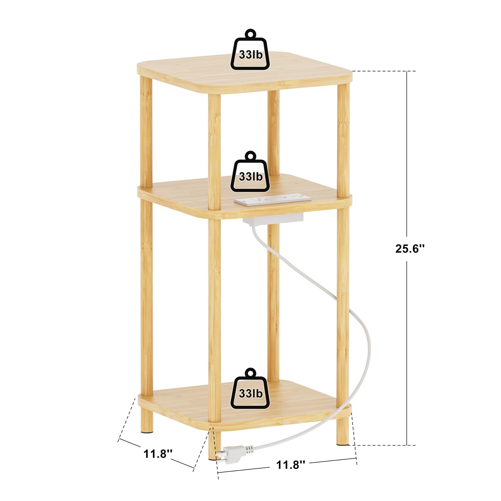SANLUCE Bamboo End Table with Charging Station, Side Table for Small Space, S…