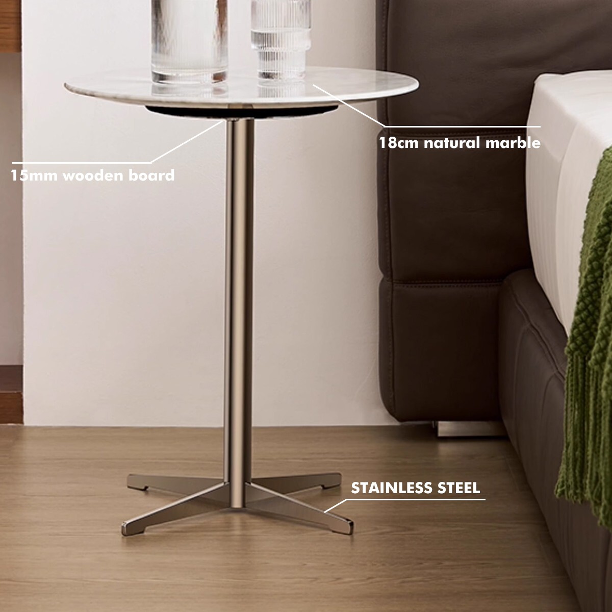 Nature Marble round end table living room Corner Coffee Sofa table small spaces
