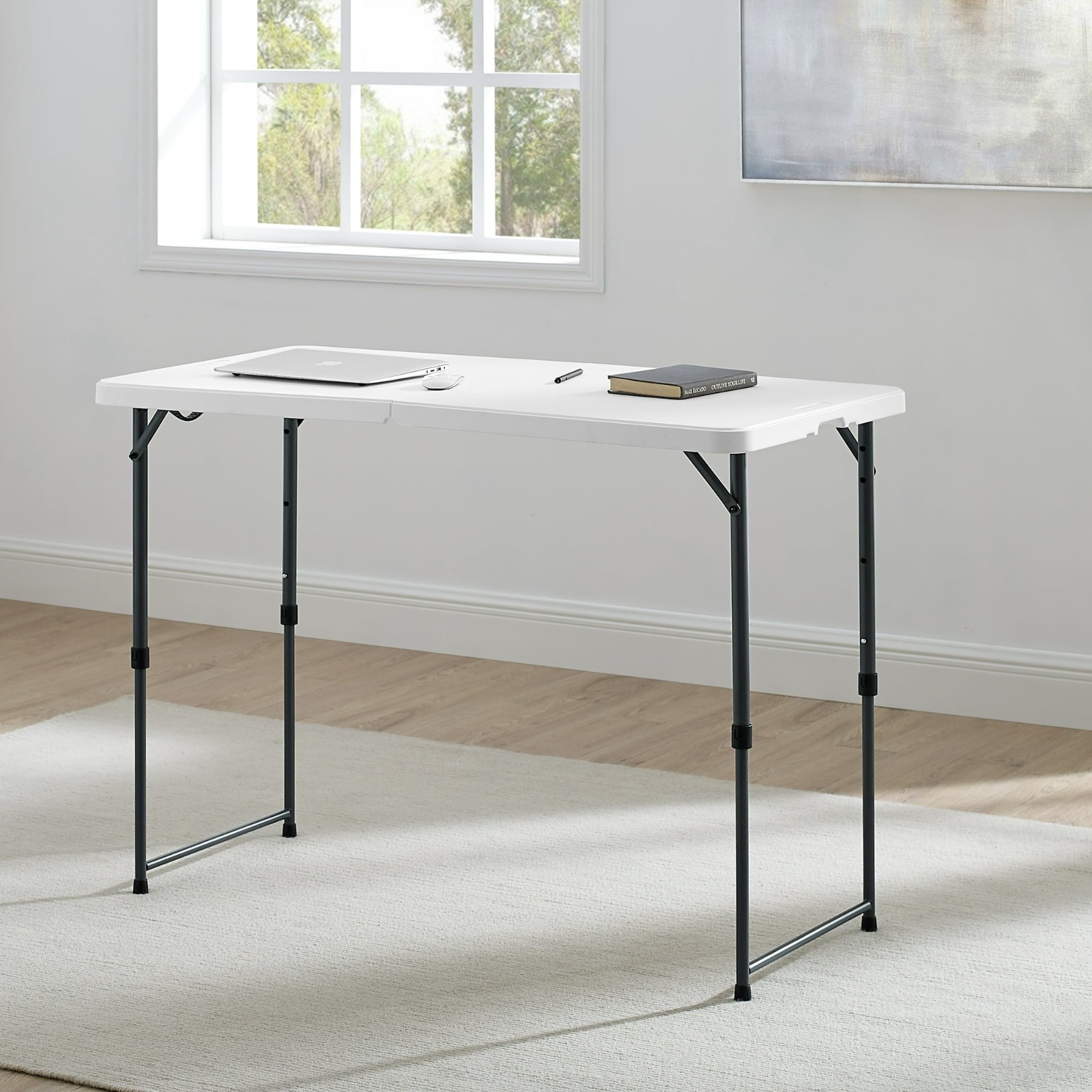 Mainstays 4 Foot Adjustable Height Folding Plastic Table, White