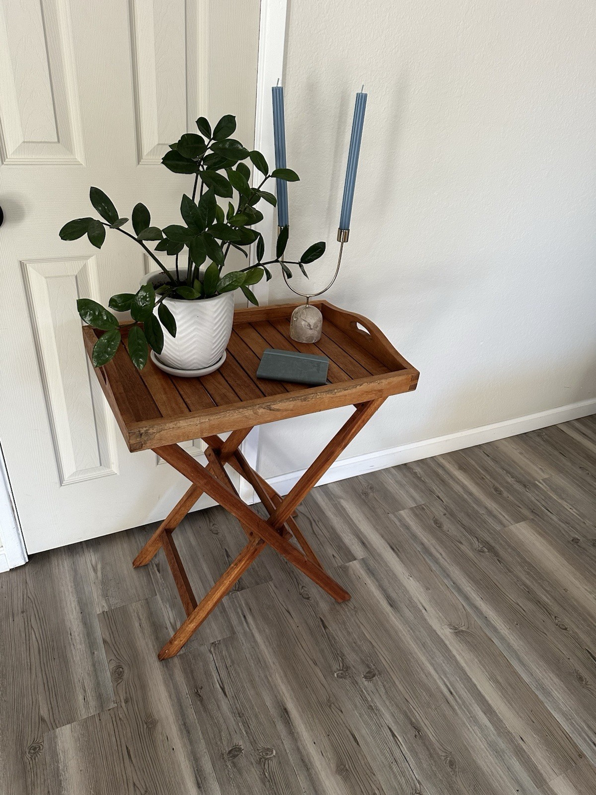 Teak Wood Folding Side Table 2-Piece Set