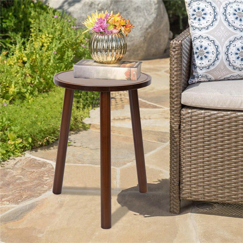 2PCS Retro Round Side Table Bamboo Plant Stand Flower Pots Holder 3-Legs Stools