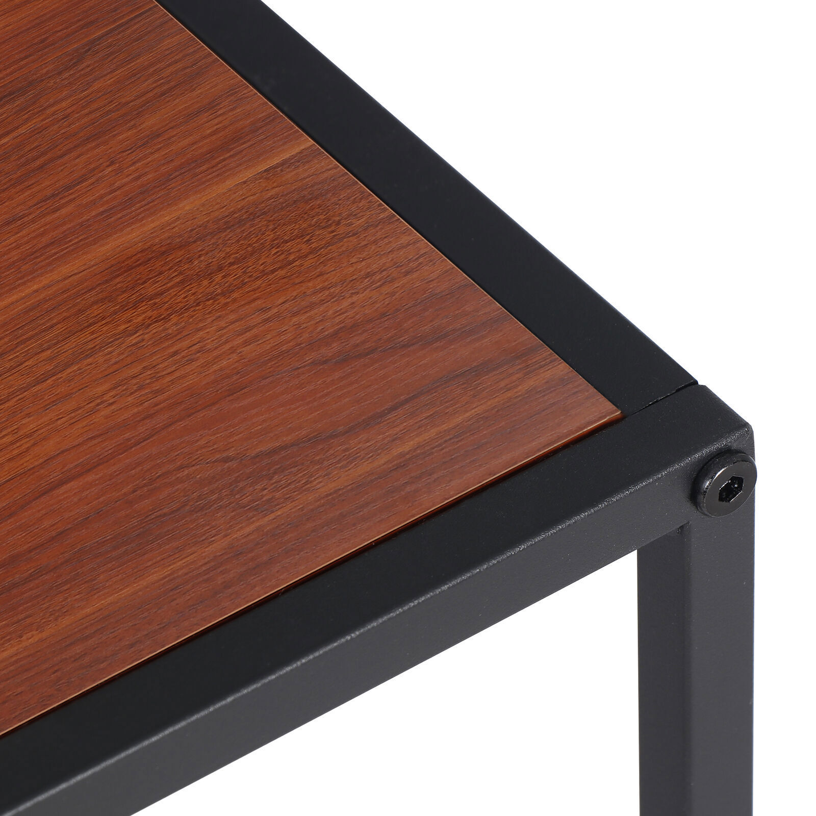 20 inch Black Frame Side End Table with Storage Basket Wooden Top Living Room