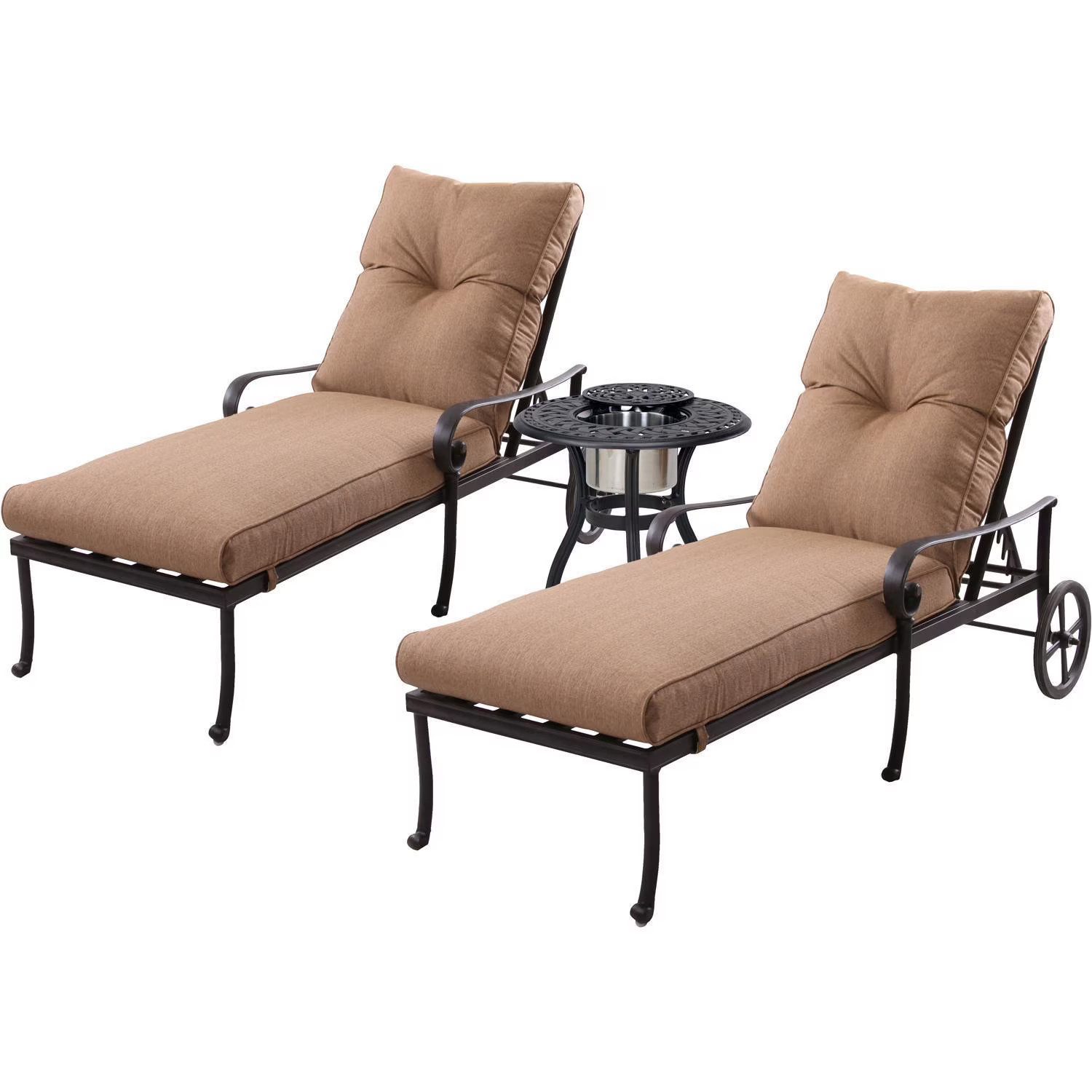 Santa Anita 3 Pc Cast Aluminum Chaise Lounge Set 24-in Ice Bucket End Table &