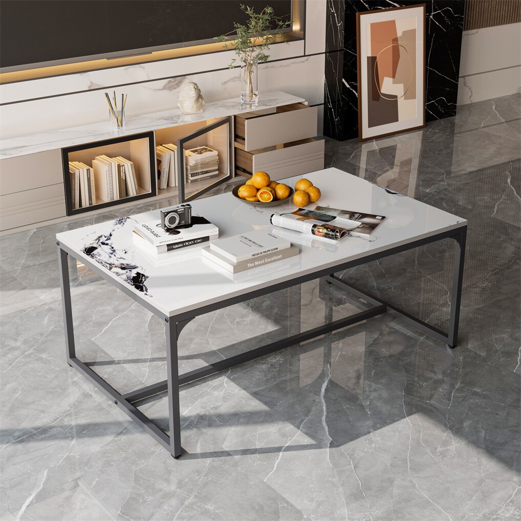 Glossy Sintered Stone Coffee Table Living Room Accent Table Quick Installation