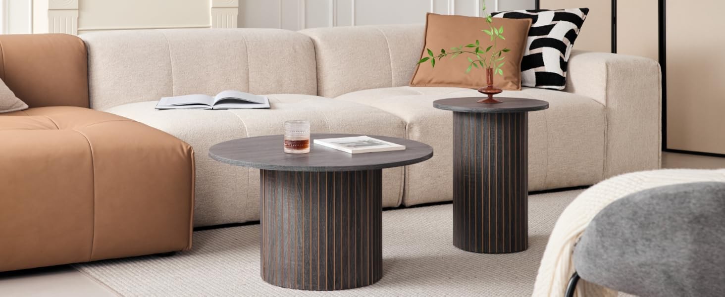 Round Nesting Coffee Tables for Living Room, Set of 2, Natural | φ27.6 + φ15.8