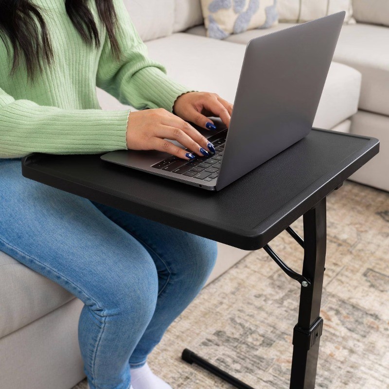 Adjustable Height Folding Tray Table Black