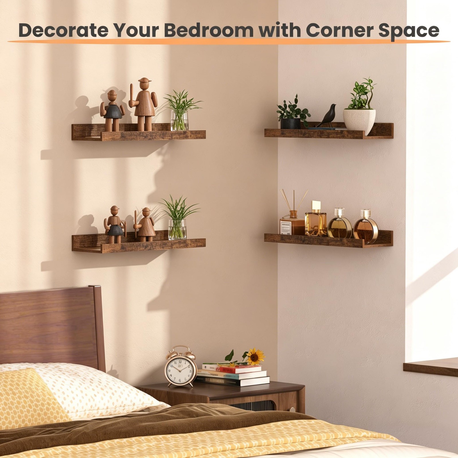 upsimples Floating Shelves for Wall, Wall Decor 15.7in, Brown