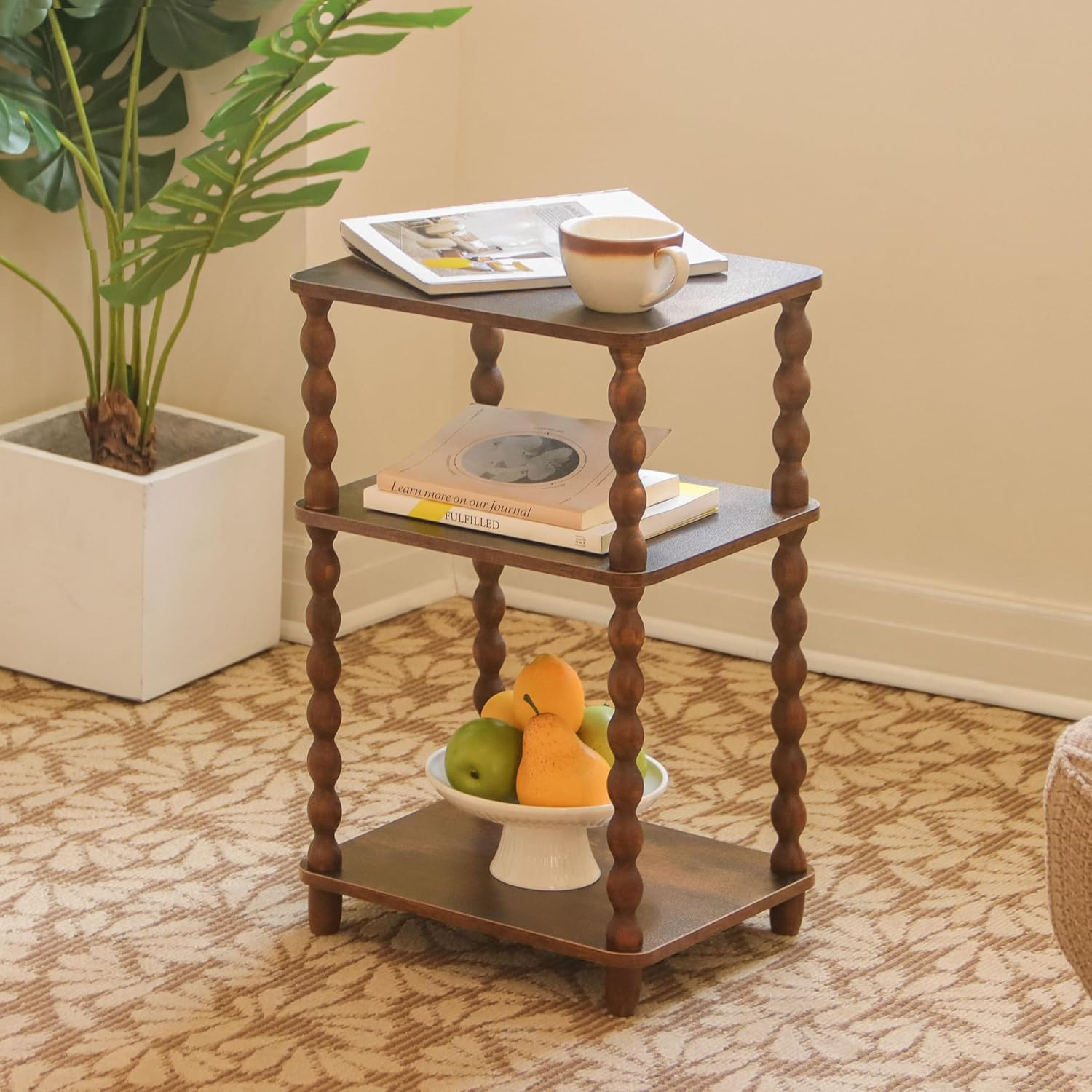 Rustic Brown Small Side Table with Storage Shelf for Any Room