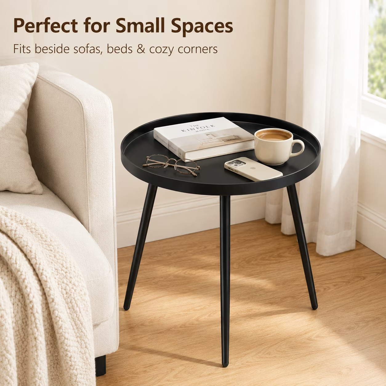 MEHOOM Round Metal Side Table Matte Black End Table Indoor FREE SHIP
